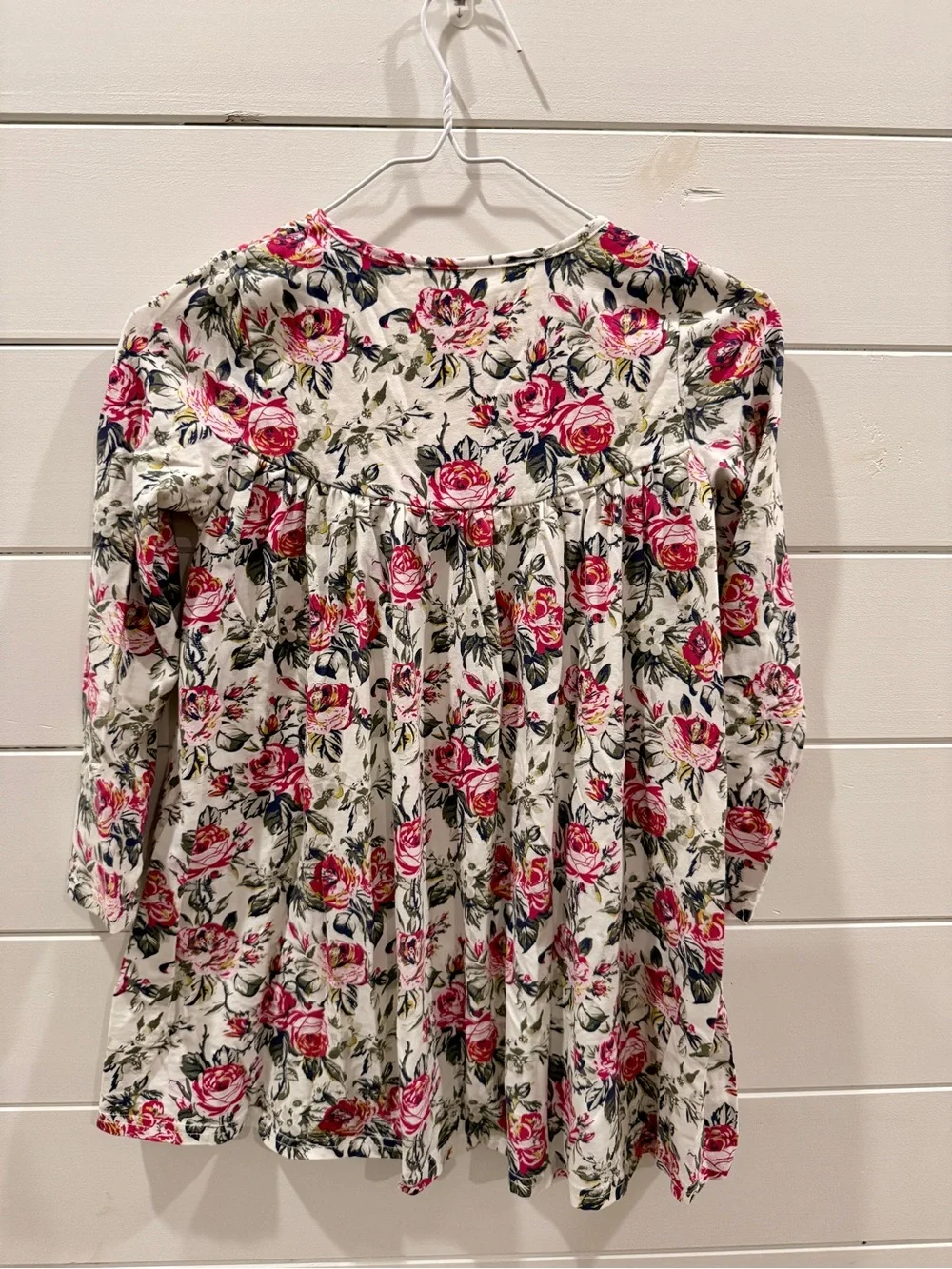 Floral Button-Front Cotton Tunic - Pink Rose Print